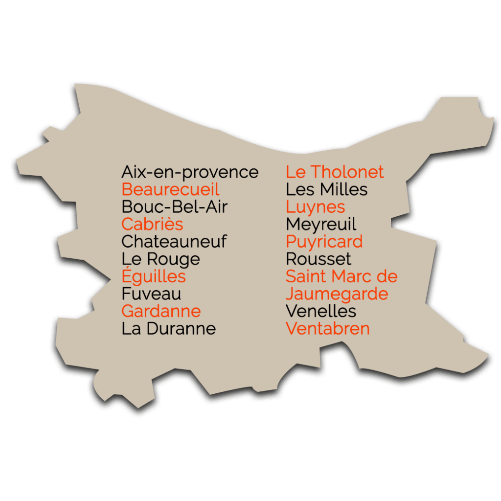Carte du Pays d'Aix zone d'intervention de Lou recate Services à la personne